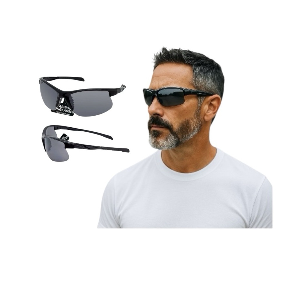 Sleek Black Athletic Wrap Semi Rim Sunglasses with Aerodynamic Design